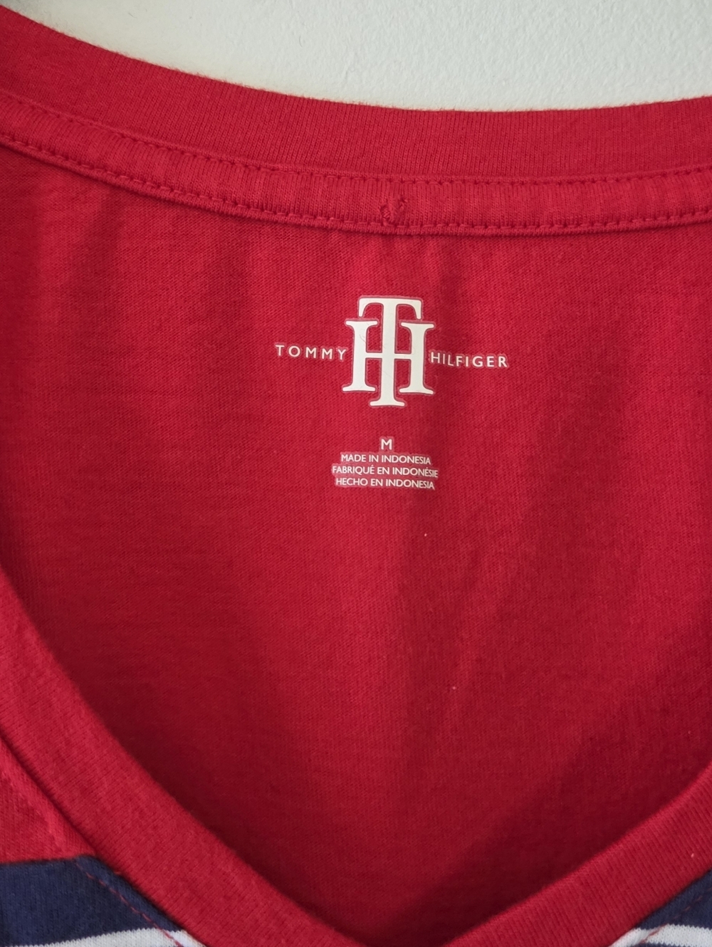 Tommy Hilfiger Red, White & Blue Striped V-Neck Short-Sleeve Shirt Size M - Picture 2 of 8